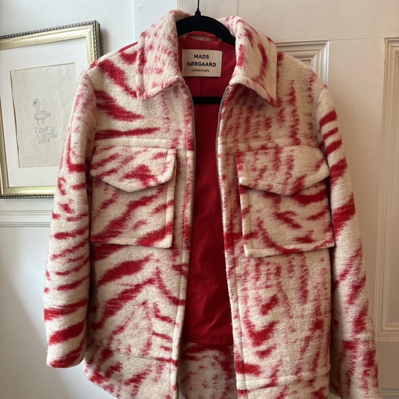 Mads Norgaard Jackets & Blazers - Mads Norgaard Red and Cream Teddy Jacket